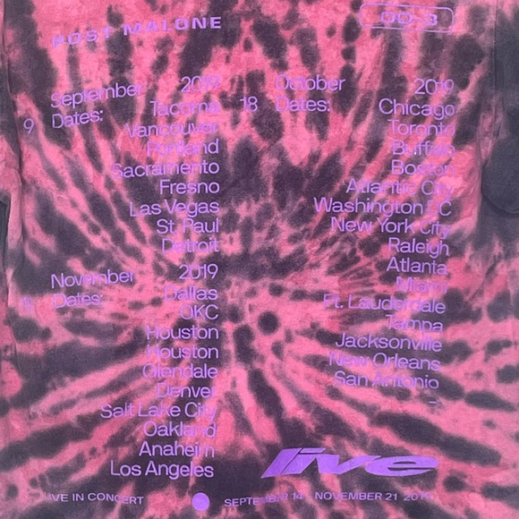 Posty Co Post Malone Hollywood’s Bleeding Tour Tie Dye Unisex T-Shirt - Picture 6 of 7